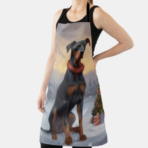Tablier Doberman dans la neige Noël