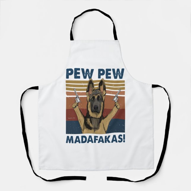 TABLIER DOG PEW PEW MADAFAKAS VINTAGE RETRO (Recto)