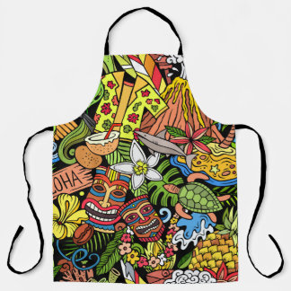 Tablier Doodé hawaïen : motif coloré, transparent