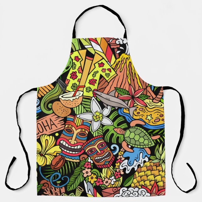 Tablier Doodé hawaïen : motif coloré, transparent (Recto)