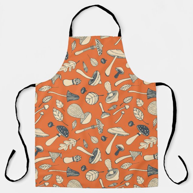 Tablier Doodle champignons Vintage papier peint sans coule (Recto)