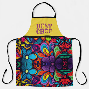 TABLIER DOODLE COLORÉ ART DES FLEURS "MEILLEUR CHEF"