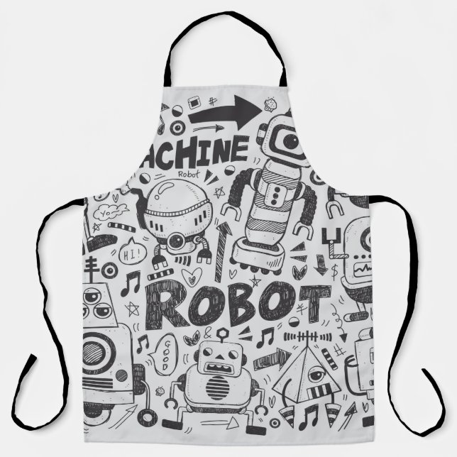 Tablier doodle robot element, illustrator line tools drawi (Recto)