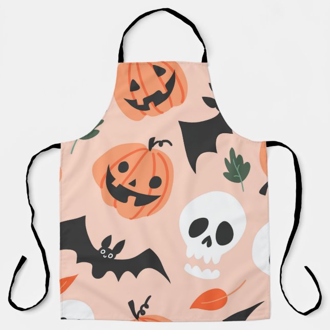 Tablier Doodles d'Halloween, citrouilles, chauves-souris m (Recto)