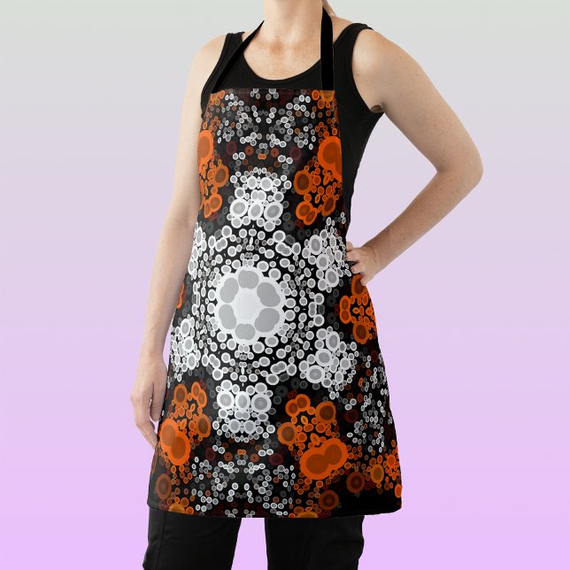 Tablier Dot Mandala Flower blanc orange et noir (Créateur téléchargé)