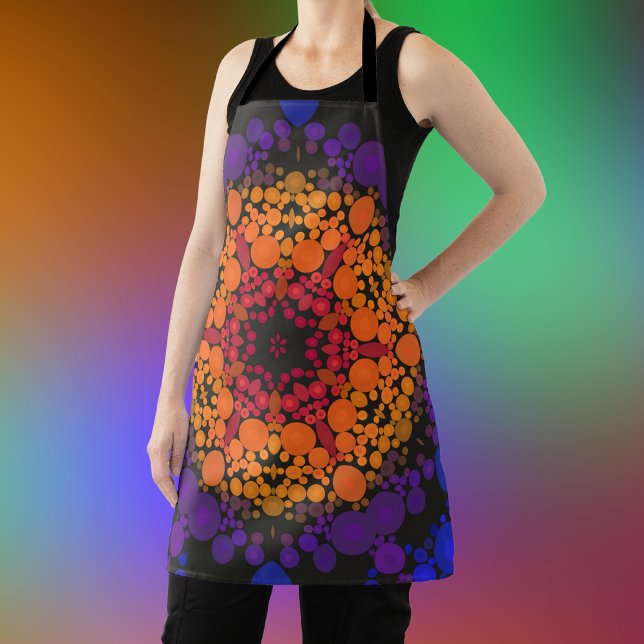 Tablier Dot Mandala Flower jaune violet et bleu (Créateur téléchargé)
