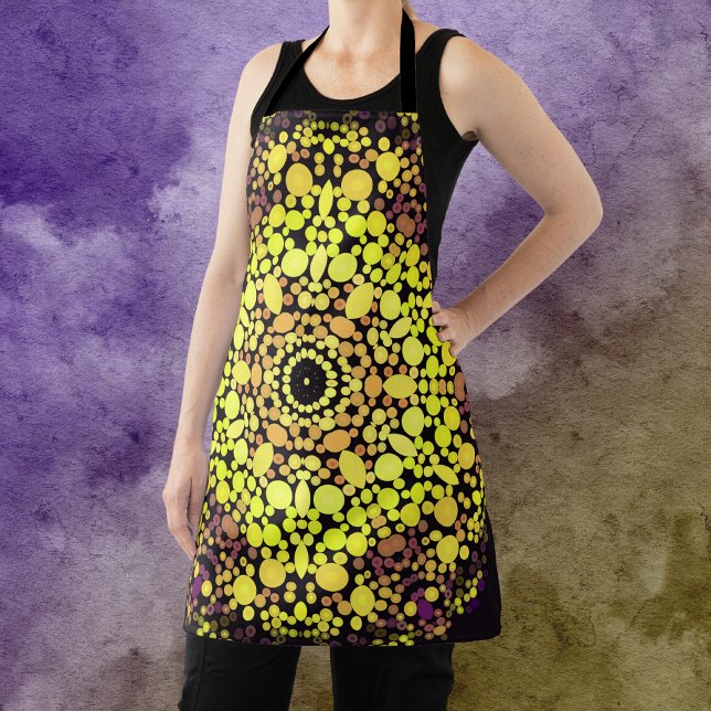 Tablier Dot Mandala Flower Jaune violet et noir (Créateur téléchargé)
