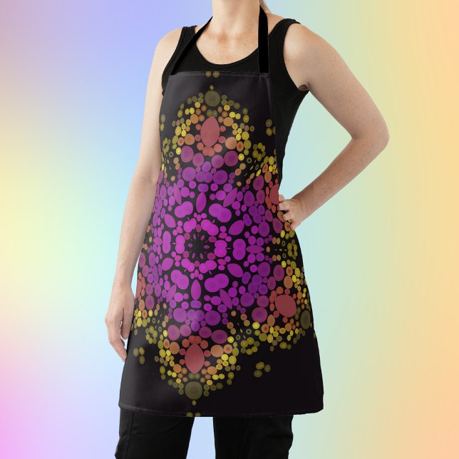 Tablier Dot Mandala Flower rose jaune et noir (Créateur téléchargé)