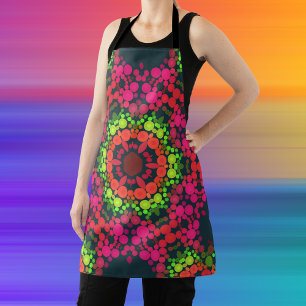 Tablier Dot Mandala Flower rose vert et orange