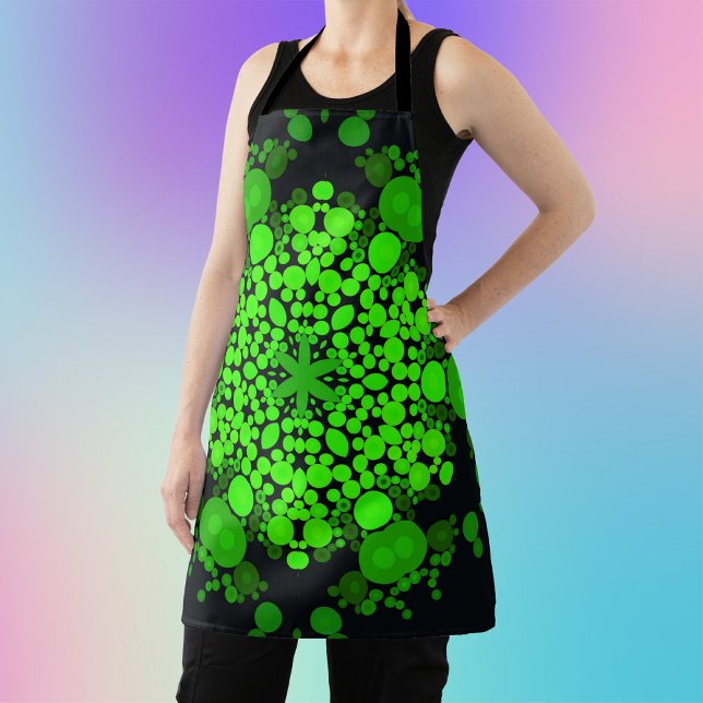 Tablier Dot Mandala Flower vert et noir (Créateur téléchargé)