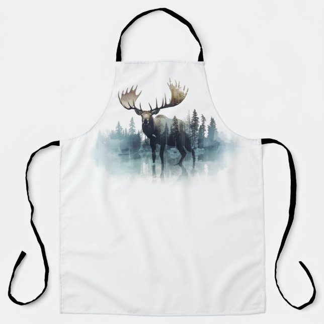 Tablier Double exposition de l'orignal devant une forêt (Recto)