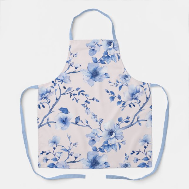 Tablier Douce Touche Bleue Florale Fête de Mariage (Recto)