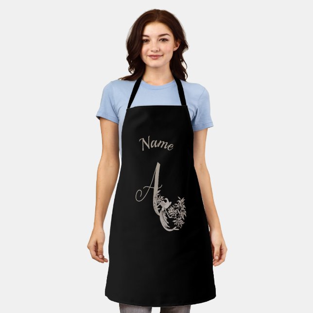 Tablier Dove Elegant Monogramme Initiale A Personnalisé (Porté)