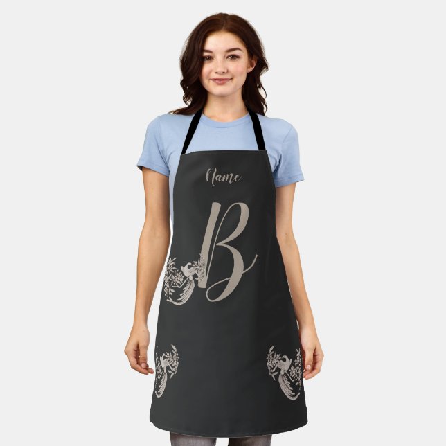 Tablier Dove Elegant Monogramme Initiale B Personnalisé (Porté)