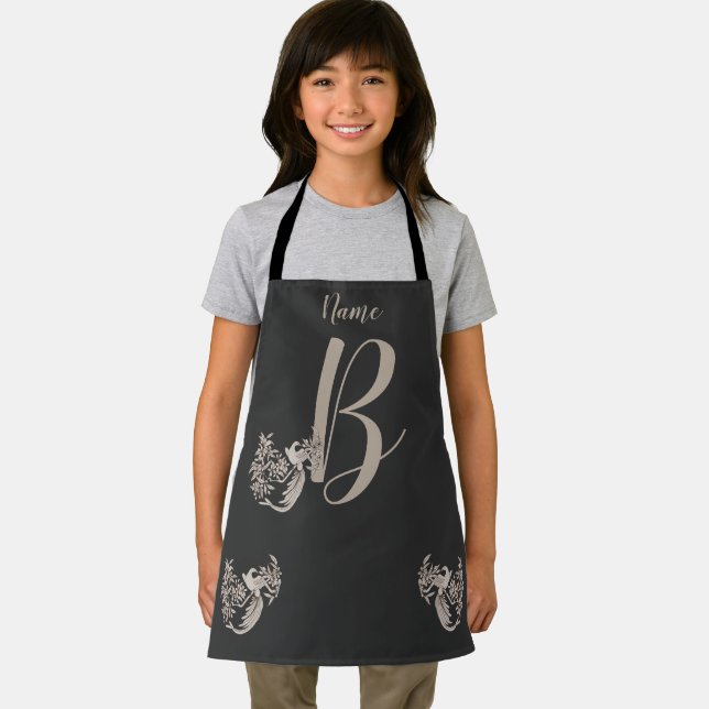Tablier Dove Elegant Monogramme Initiale B Personnalisé (Insitu)