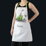 Tablier Dr. Seuss | Les Œufs verts au jambon<br><div class="desc">Ce design sous licence officielle de Dr. Seuss présente une illustration amusante et classique des œufs et du jambon verts emblématiques sur un plat. L'œuvre d'art met en valeur le célèbre jambon vert avec une fourchette posée à l'intérieur, aux côtés des œufs verts rebondissants, et est complétée par le simple...</div>