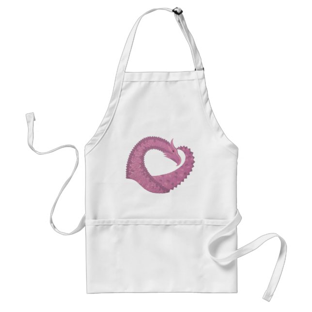 Tablier Dragon cardiaque mauve sur blanc (Devant)