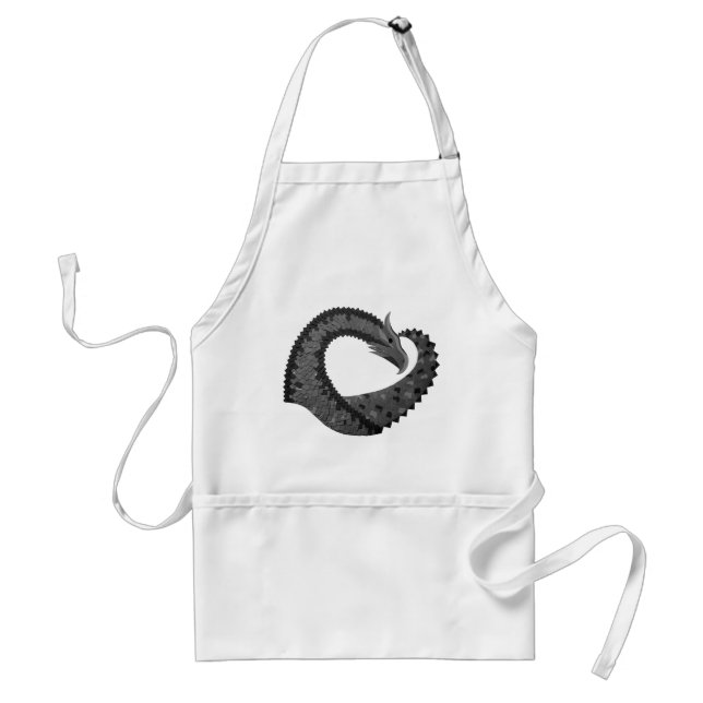 Tablier Dragon de coeur noir sur blanc (Devant)
