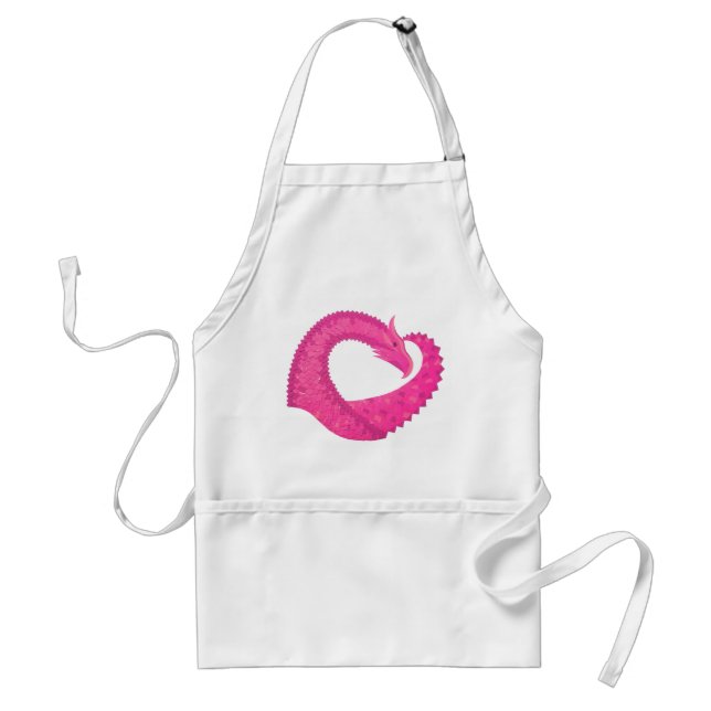 Tablier Dragon de coeur rose chaud sur blanc (Devant)