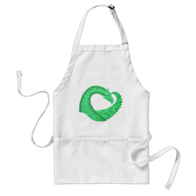 Tablier Dragon de coeur vert sur blanc (Devant)