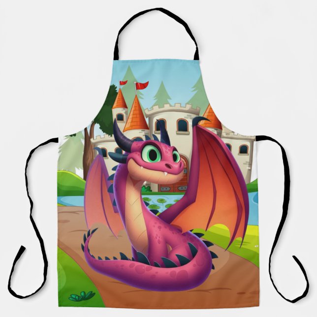 Tablier Dragon de dessin animé mignon violet/rouge (Recto)