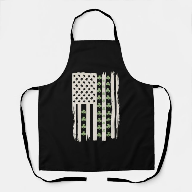 Tablier Drapeau américain avec trèfles pour la Saint-Patri (Recto)
