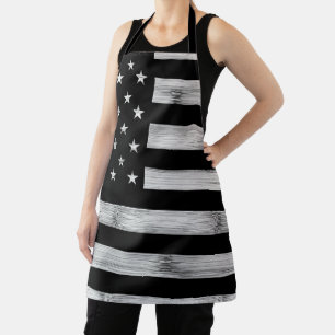 Tablier Drapeau américain Bois rustique Noir Blanc Patriot