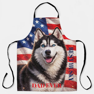 Tablier Drapeau américain Meilleur papa ever Husky Chien