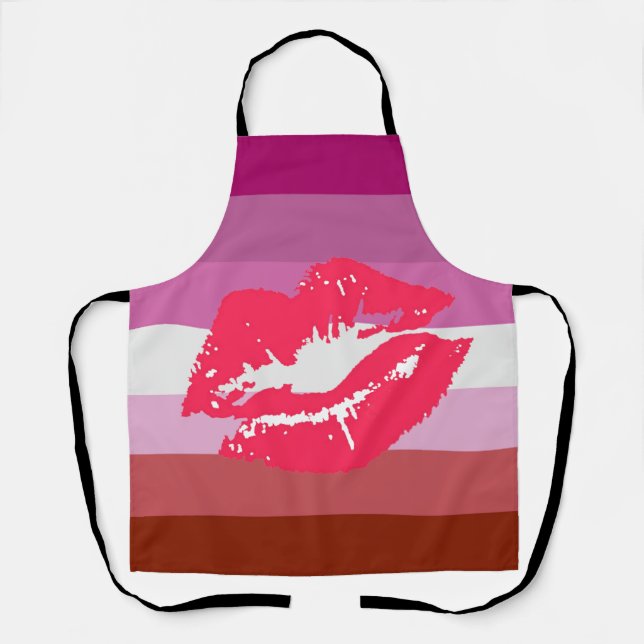Tablier Drapeau de fierté lesbienne au rouge à lèvres (Recto)