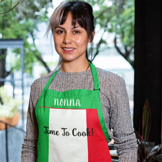 Tablier Drapeau Italien Personnalisé Nonna Time To Cook (Italian Flag Personalized Nonna Time To Cook Apron)