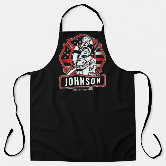 Tablier Drapeau patriotique personnalisé de pompier (Recto)