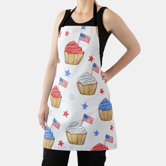 Tablier Drapeau Patriotique Rouge Blanc Bleu Cupcake Étoil (Insitu)