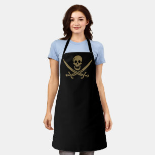 Tablier Drapeau pirate de Calico Jack Crâne et épées dorés
