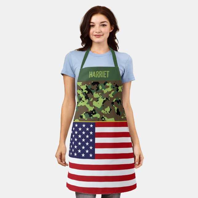 Tablier Drapeau USA Camouflage Vert Personnalisé (Porté)