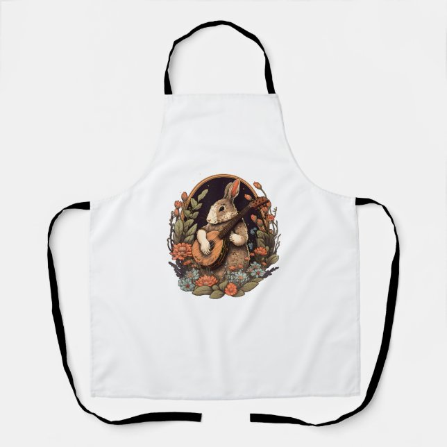Tablier Drôle Bunny Jouer Banjo Guitare Musique Rabbit Hap (Recto)