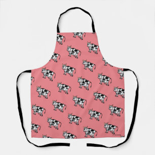 Tablier Drôle Cartoon Motif de vache - Rose