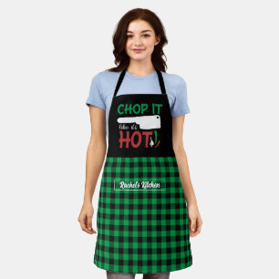 Tablier Drôle Cuisine Chef Chop It Black Green Plaid