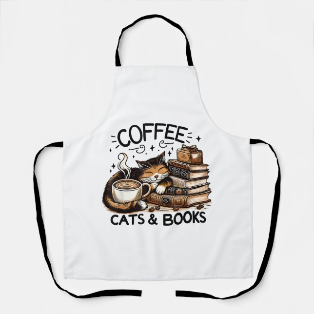 Tablier Drôle Cute Coffee Cats Livres Lover Idea Cadeau Fe (Recto)