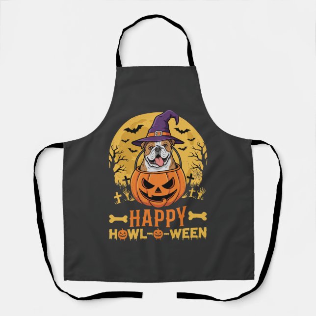 Tablier Drôle de Bouledogue Halloween Joyeux Howl-O-Ween V (Recto)