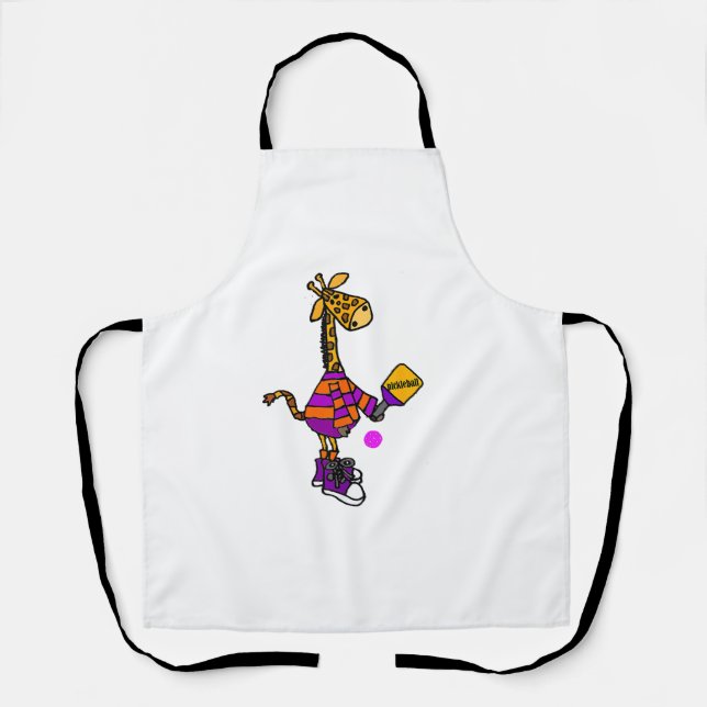 Tablier Drôle Giraffe Jouer Pickleball (Recto)