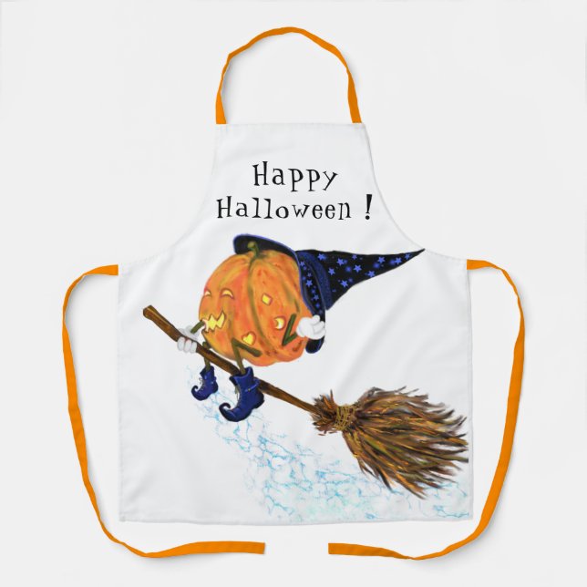Tablier Drôle Halloween Apron Sorcière Citrouille volant (Recto)