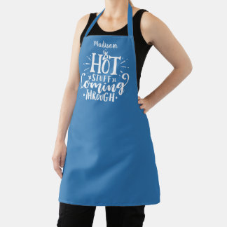 Tablier Drôle Hot Stuff Typographie Français Bleu