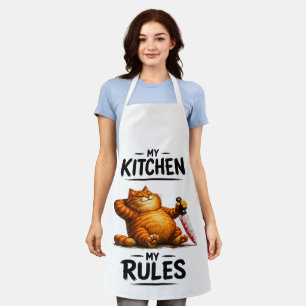 Tablier Drôle Ma Cuisine Mes Règles Chat Orange avec Coute