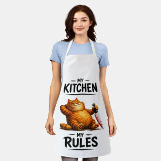 Tablier Drôle Ma Cuisine Mes Règles Chat Orange avec Coute