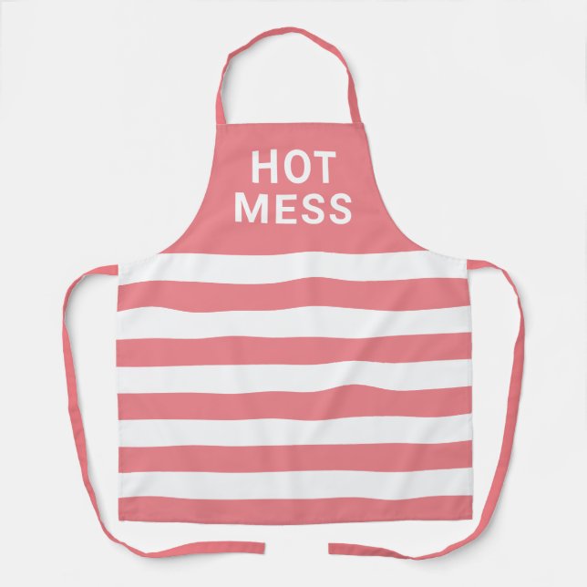 Tablier Drôle Mess Hot Dit Pink White Stripes (Recto)