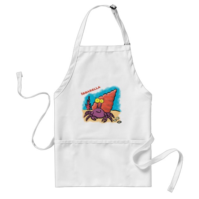 Tablier Drôle mignon caricature pourpre crabe ermite (Devant)