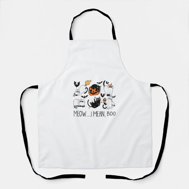 Tablier Drôle mignon chat Ghost Halloween Meow Je veux dir (Recto)