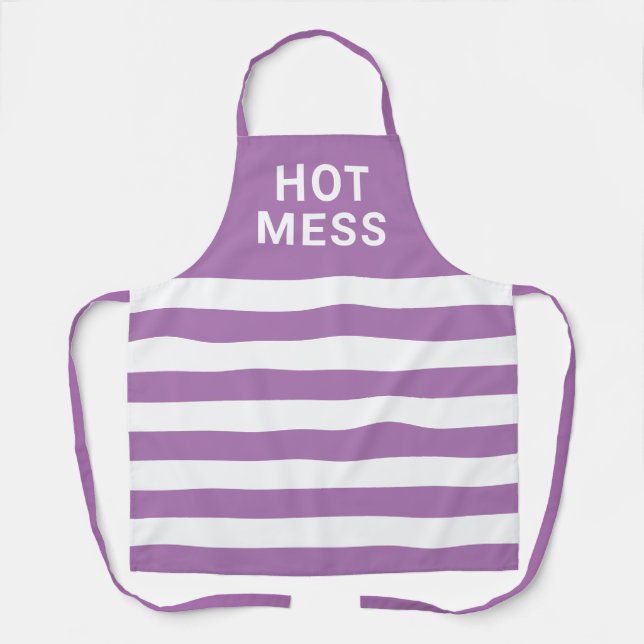 Tablier Drôle mignon Mess Hot Mess Purple Stripes Cuisine (Recto)