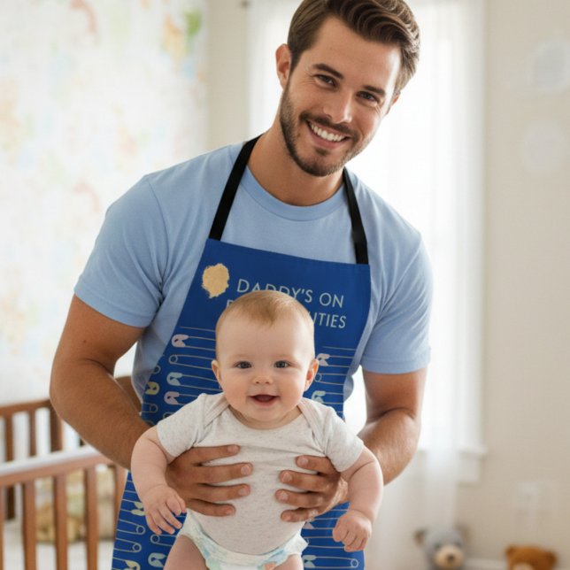 Tablier Drôle papa sur la couche New Parent Blue (This funny apron is every new dad's essential for surviving diaper duty with a smile. Perfect gift!)