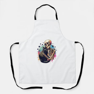 Tablier Drôle Squelette Cuddin avec un chat Aquarelle Skul